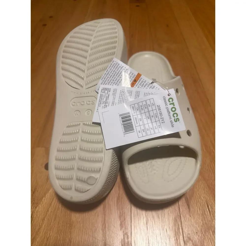 NEW Crocs Classic Platform Slide Bone Beige Sandals Women's Sz 9 208180-2Y2